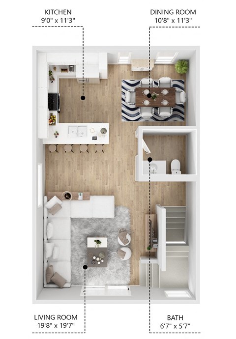 Floor plan for 2 beds, 2.5 baths, 1280 sqft